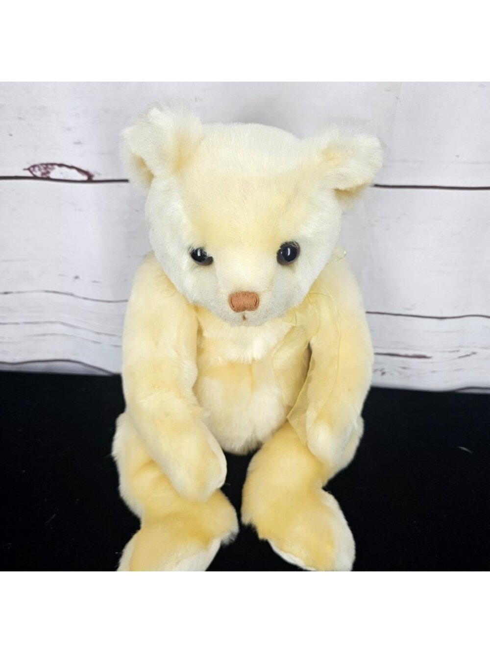 TY Classic Teddy Bear 1999 Cream Plush Stuffed Animal With Ribbon Bow 14 Inches